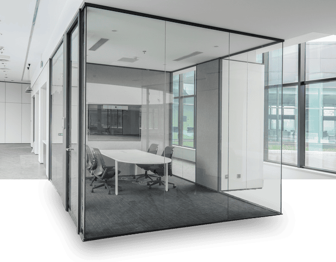 Horizon glass wall separating the meeting area