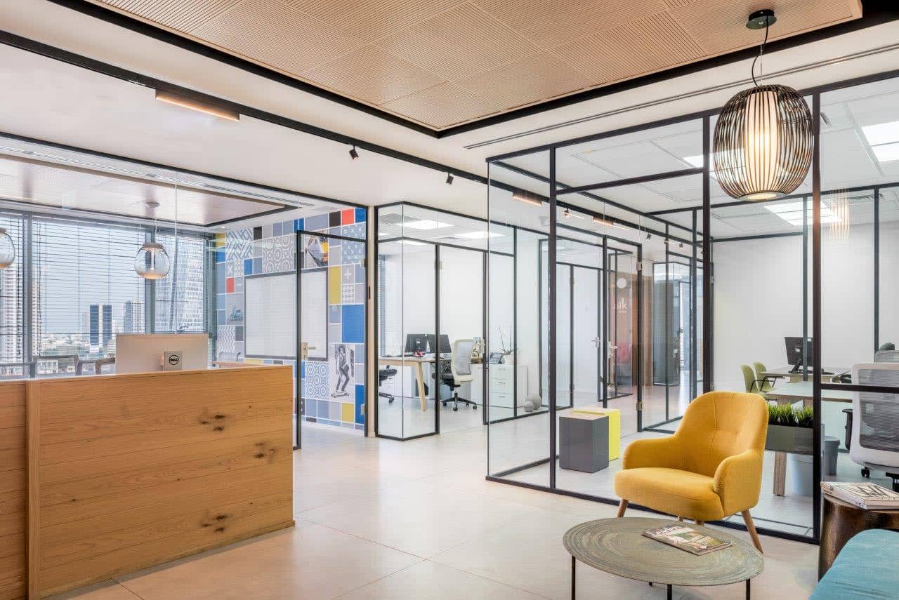 Glass wall offices with glass doors