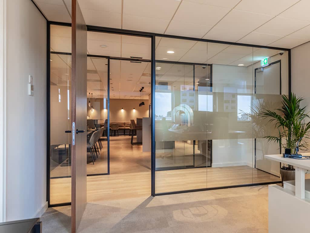 Glass wall office panes foiling wooden door
